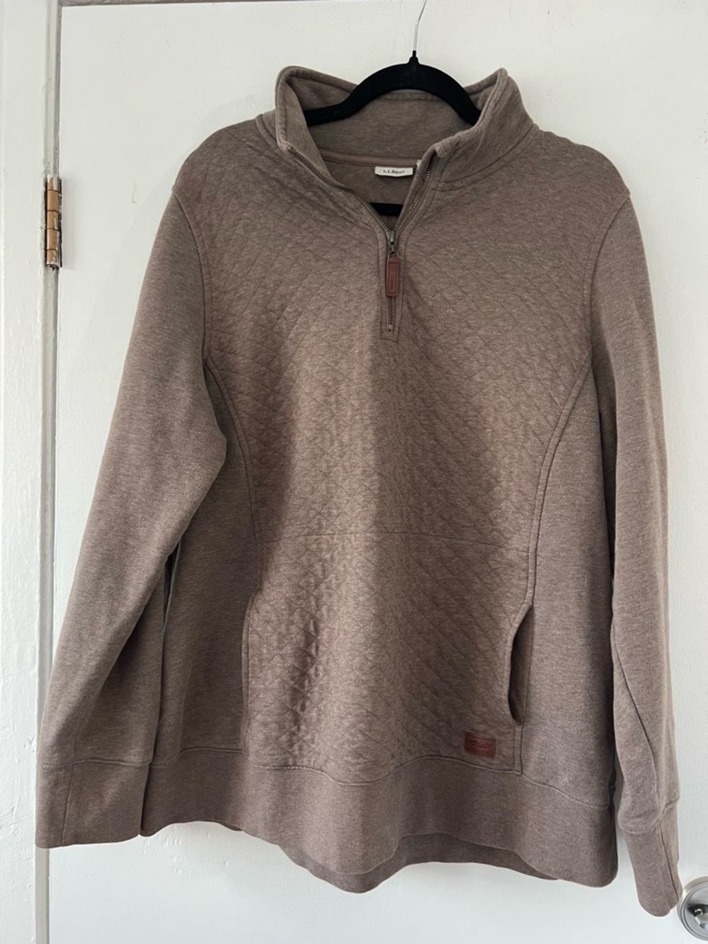 L.L. Bean Quilted Half-Zip Pullover Hoodie - Taupe